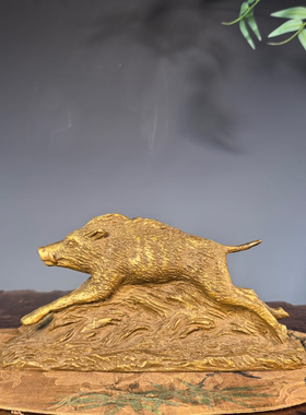 日本铜器失蜡法铸造野猪铜雕塑十二生肖艺术摆件家居复古桌面装饰