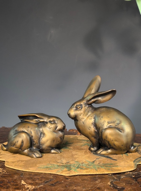 日本铜器十二生肖兔子生肖装饰客厅新中式复古家居桌面摆件瑞峰