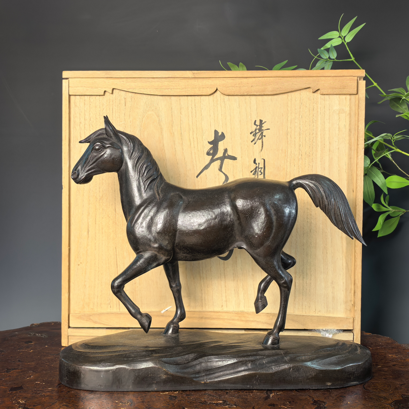 日本高岗铜器光康作骏马生肖铜雕塑动物装饰摆件样板艺术收藏包邮