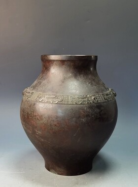 日本老器龟文堂造回龙纹双耳青铜花器花瓶花入茶道家居装饰收藏品