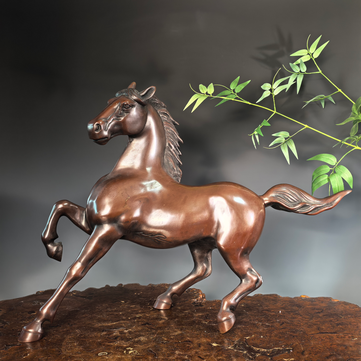 日本高岗铜器骏马生肖铜雕塑桌面动物装饰摆件样板房艺术收藏包邮