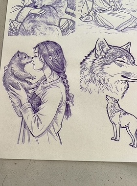 格林小狼葫芦烙画转印稿拓印纸一张带一瓶转印油