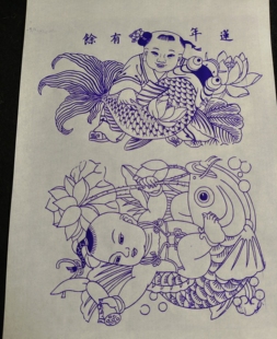 葫芦玉竹烙画烫画转印贴纸年花娃娃拓印稿一张送一瓶十毫升转印油