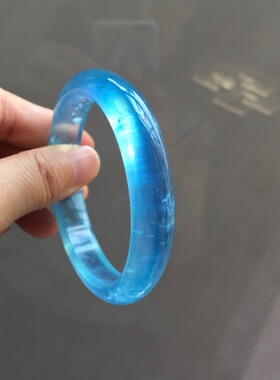 天然海蓝宝手镯 晶体通透 圣玛利亚蓝色 内径60毫米 重48.3克