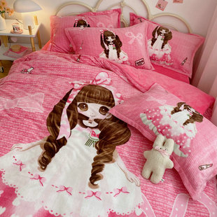 牛奶绒卡通床上四件套法兰绒儿童三件套珊瑚绒男生女孩床单被套冬