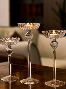 欧式高脚条纹烛台家居装饰摆件婚庆用品浪漫烛光晚餐烛台道具