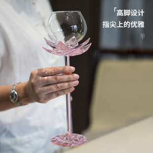 网红ins款莲花高脚杯复古创意高硼硅玻璃红酒杯高颜值鸡尾酒杯