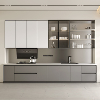 金牌橱柜厨柜定制石英石一体台面家用厨房橱柜定制防刮花灶台柜