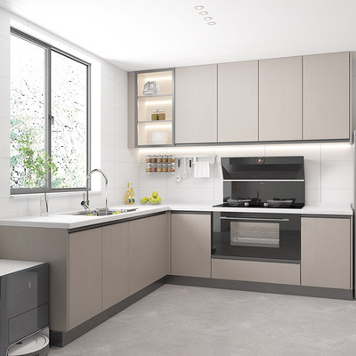 金牌厨柜家用厨房整体橱柜石英石台面灶台柜一体全屋定制