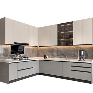 金牌厨柜整体橱柜定制石英石台面开放式厨房灶台一体柜家用组装