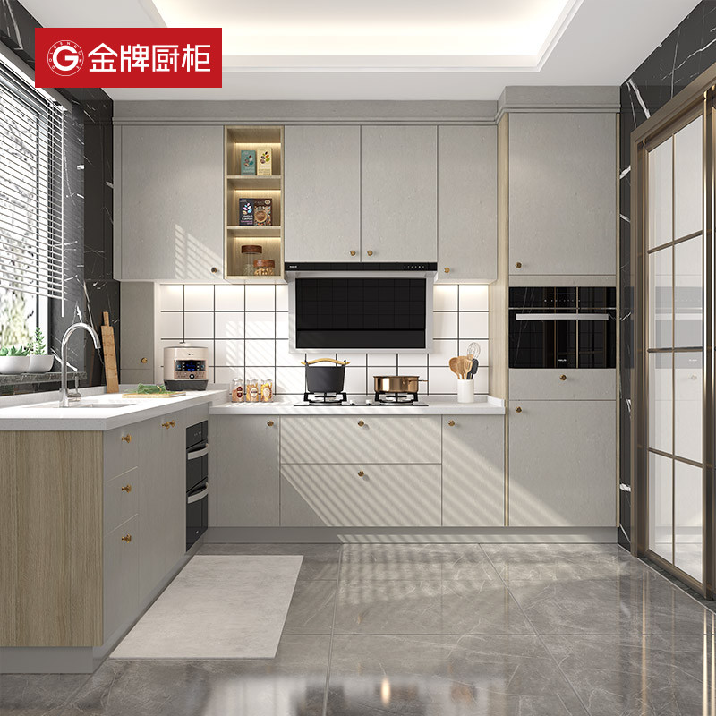 金牌厨柜整体厨柜橱柜石英石台面家用定制厨房灶台柜一体开放式