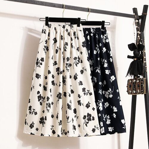 中长款高腰显瘦碎花半身裙女伞裙