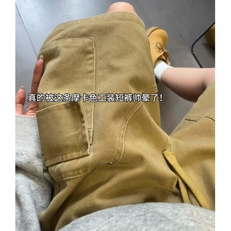 美式复古纯棉水洗工装五分裤子男图片