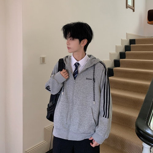 dk灰色连帽功能性拉链卫衣外套