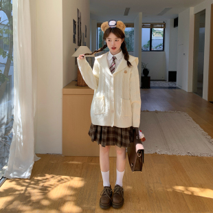 东京岁时记jk秋冬宽松百搭慵懒风海军领JK毛衣针织开衫 外套女制服