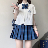 韩式 套装 深蓝色百褶裙jk格裙裙子 衬衫 东京岁时记jk制服小个子短袖