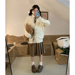 东京岁时记JK制服毛衣外套女白色上衣保暖校供新款 春 宽松针织开衫