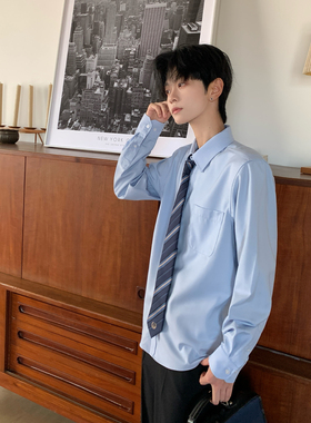 东京岁时记DK秋季新款蓝色长袖衬衫男学院风制服套装衬衣日系休闲