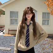 东京岁时记jk早春秋冬新款 卡其色翻领polo毛衣小个子休闲针织上衣