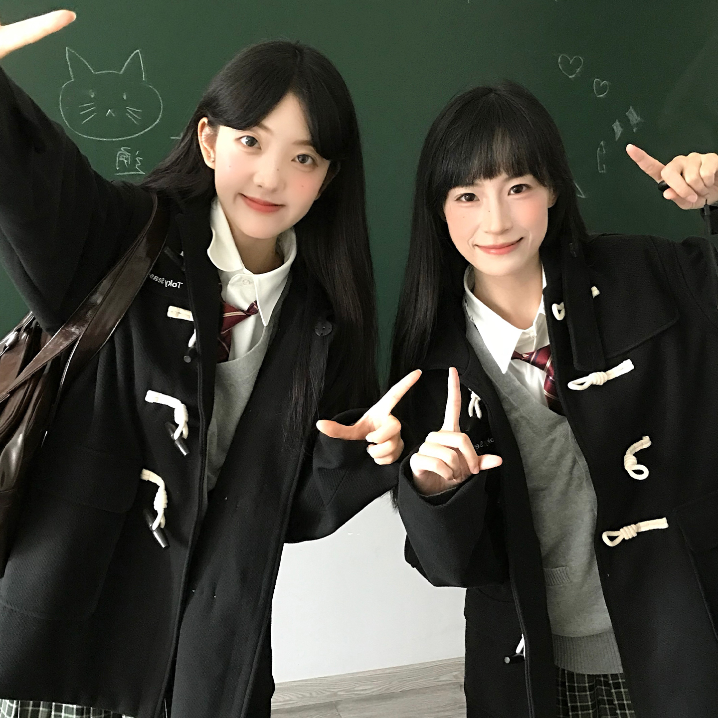 东京岁时记jk黑色连帽呢子外套