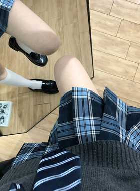 东京岁时记jk日系蓝色短裙夏季修身短袖校供感jk格裙白色衬衫套装