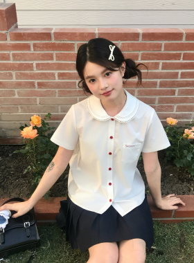 东京岁时记jk夏季新款白色短袖衬衫小个子可爱减龄刺绣娃娃领上衣