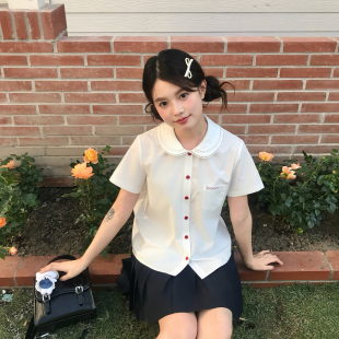 衬衫 白色短袖 小个子可爱减龄刺绣娃娃领上衣 新款 东京岁时记jk夏季