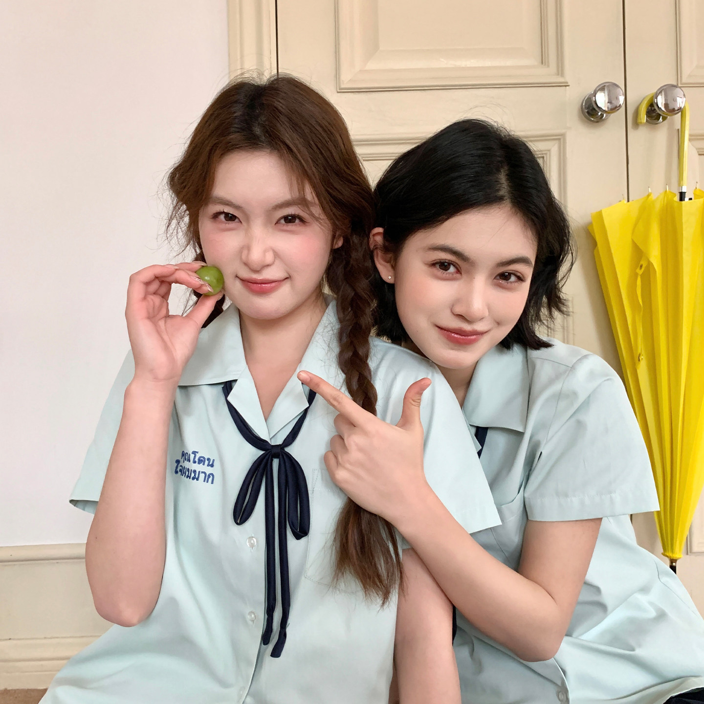 东京岁时记jk学院风西装领泰式短袖衬衫女夏小个子薄荷绿制服上衣