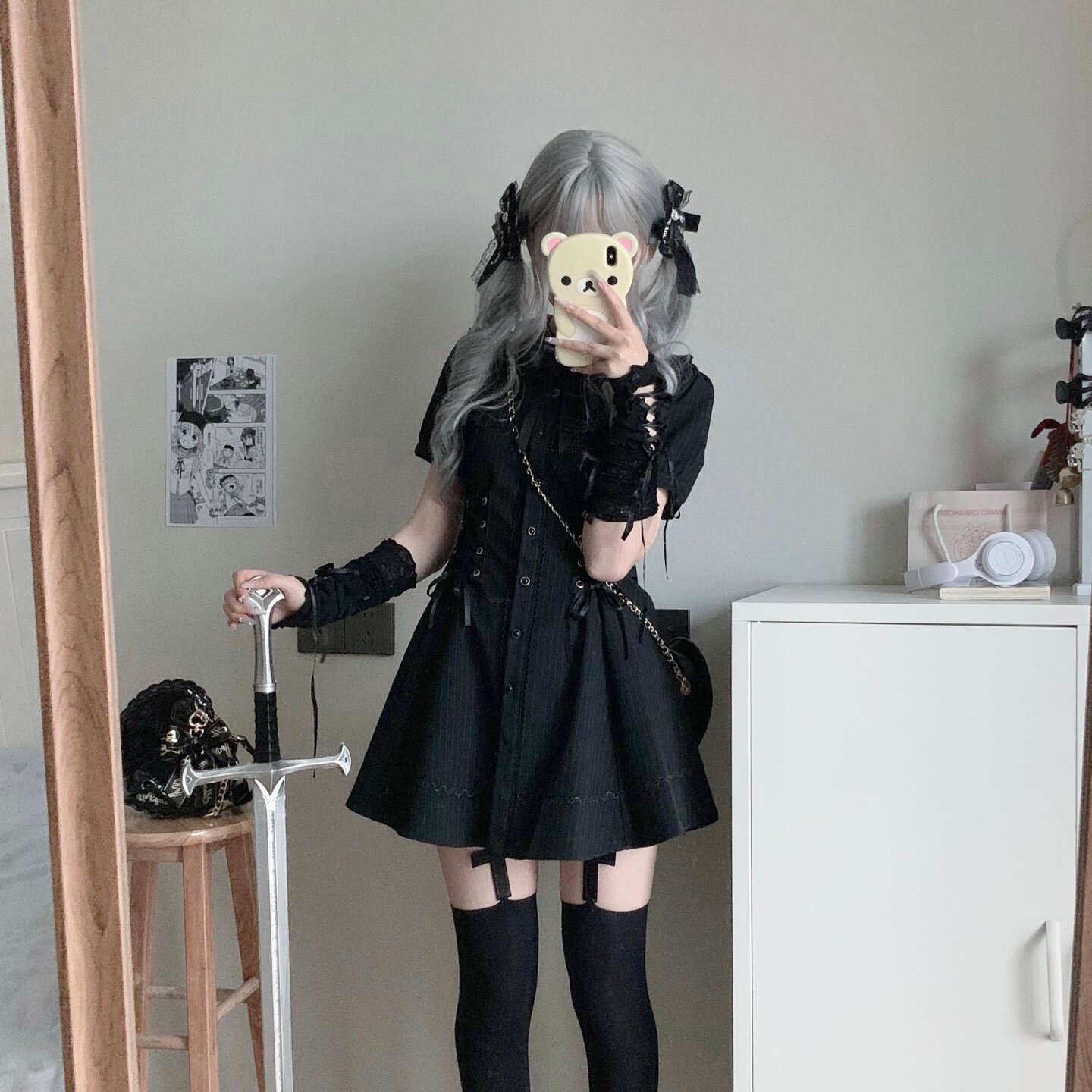 东京岁时记jk黑色连衣裙独特超好看的收腰裙子修身显瘦小个子女夏
