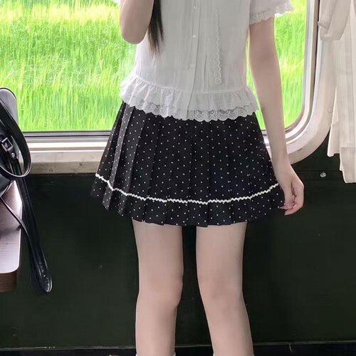 东京岁时记jk黑色波点半身裙女夏