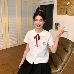 上衣 校供感小个子短袖 东京岁时记jk制服白色可爱娃娃领衬衫 女夏季