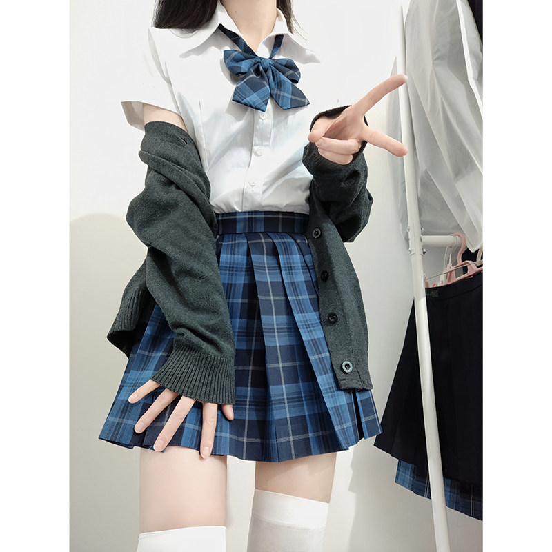 东京岁时记jk原创校供感半身裙女半裙jk裙百褶裙蓝色格裙短裙鲸落
