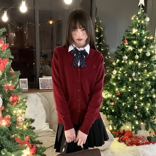 毛衣外套 日系学院风酒红色长袖 东京岁时记jk制服针织开衫 春秋新款