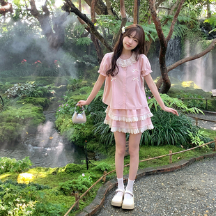 小个子粉色半身裙套装 粉色衬衫 春款 东京岁时记jk学院风JK制服套装