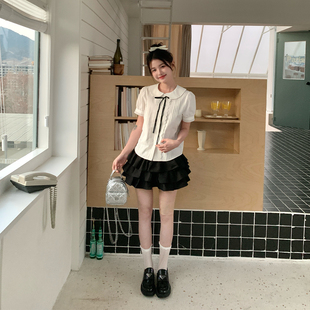 上衣 女夏甜美可爱花边短袖 东京岁时记jk原创正版 日系娃娃领白衬衫