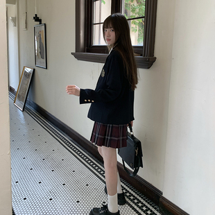 日系校供感甜美可爱半裙赤鸢格裙 东京岁时记jk制服百褶裙原创正版