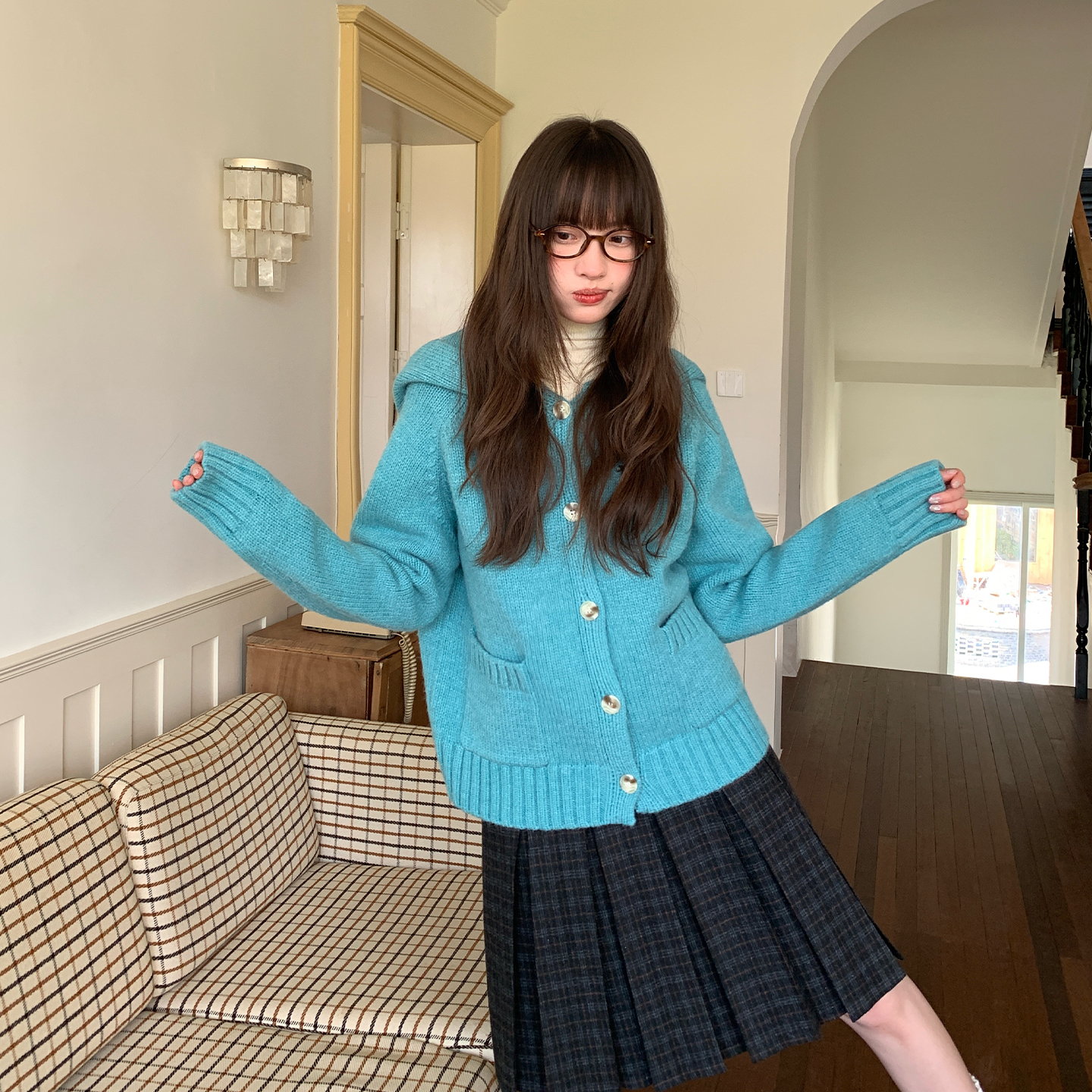 绿色毛衣小个子针织衫上衣女