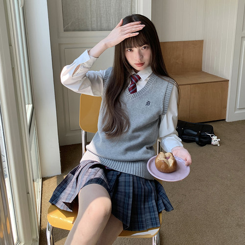 jk制服针织马甲百褶裙套装