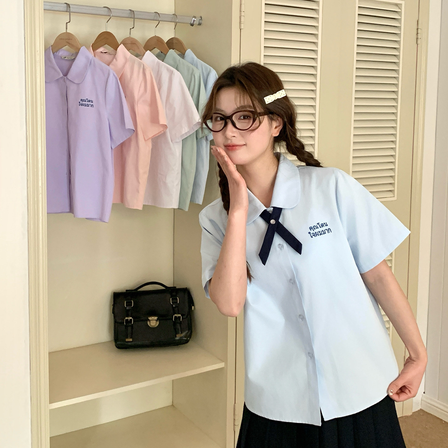 东京岁时记jk制服夏季泰式衬衫女小个子泰国校服蓝色短袖上衣套装