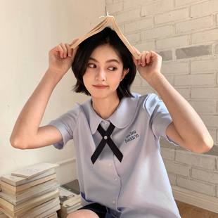 上衣 蓝色女夏小个子校供学院风口袋短袖 东京岁时记jk制服泰式 衬衫