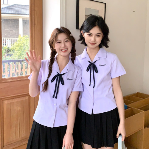 东京岁时记jk西装领短袖刺绣衬衫