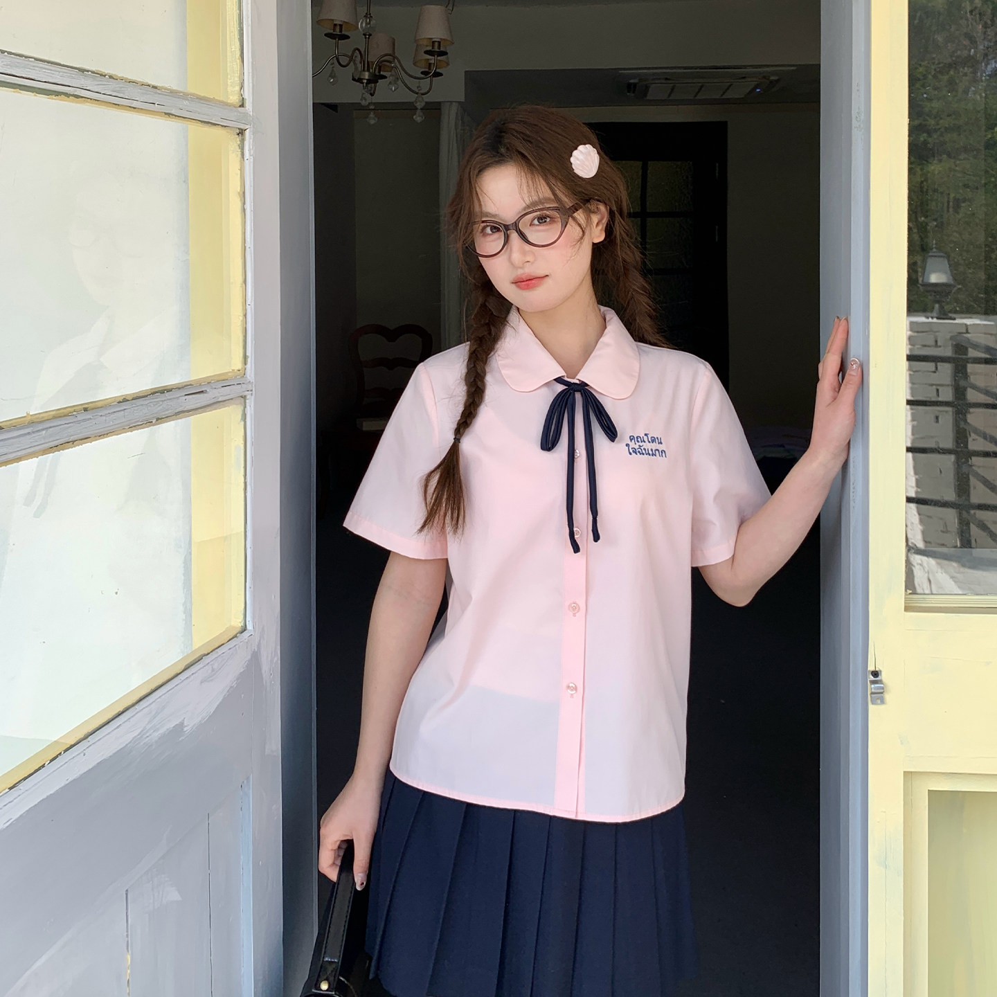 东京岁时记jk原创粉色甜美可爱泰式衬衫女夏泰国校服短袖制服套装