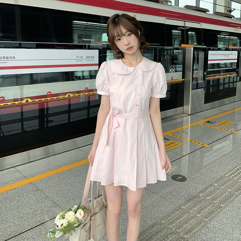 恋爱次元粉色甜美可爱护士娃娃领长裙JK连衣裙女收腰东京岁时记JK