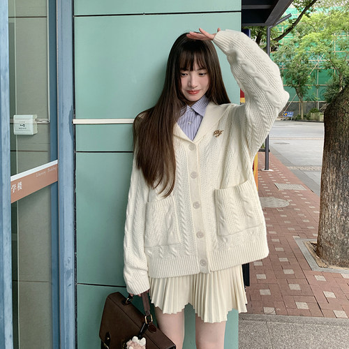 JK制服白色针织毛衣开衫