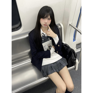 外套女原创学院风西服秋季 jk制服西装 校供绀色布朗茶茶东京岁时记