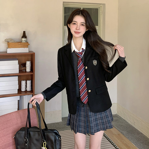 原创日系学院风百褶短裙套装