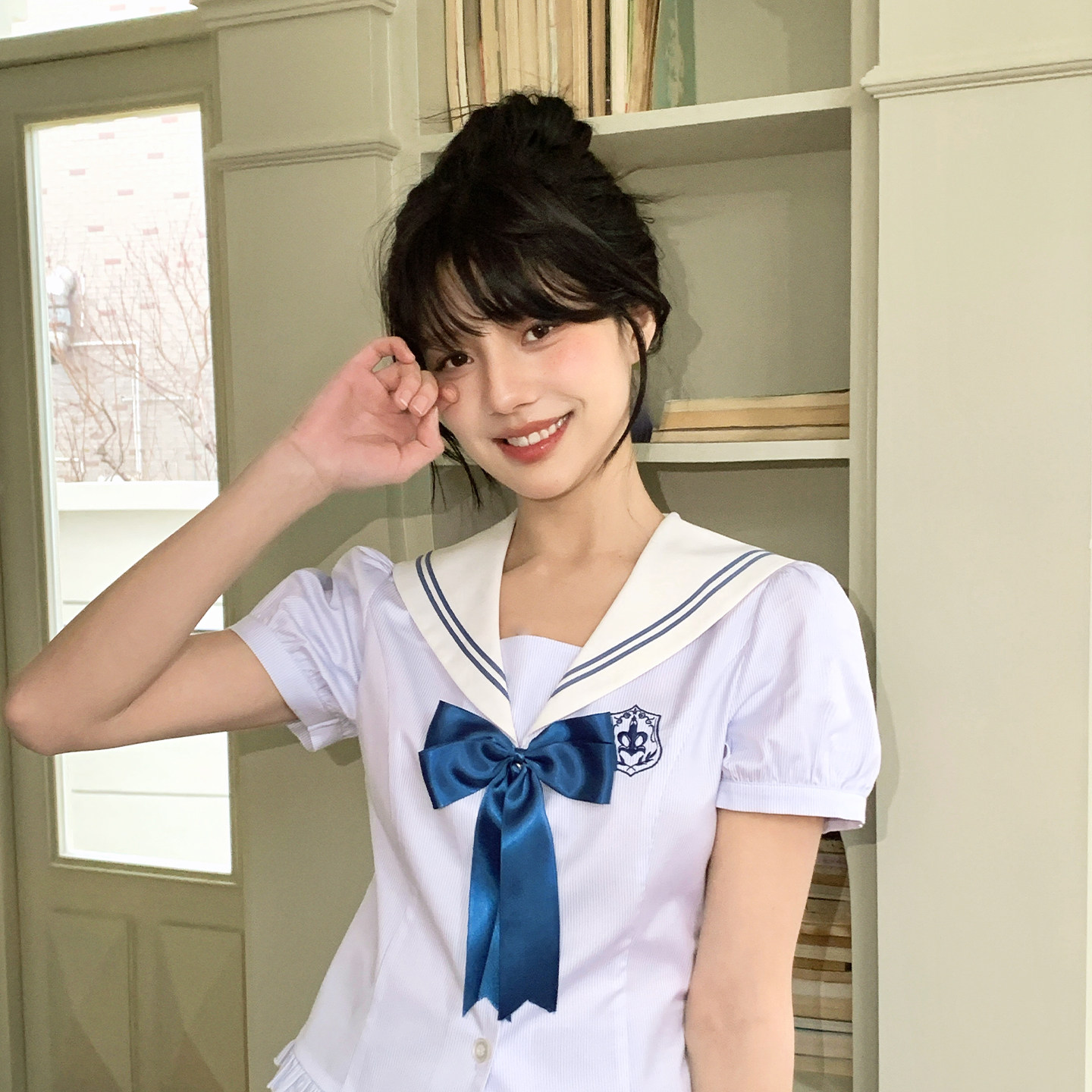 东京岁时记jk原创设计荷叶边短袖衬衫女小个子海军风短裙制服套装