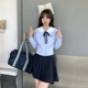 初恋亿次弹力收腰制服长袖 女学院上衣小个子东京岁时记 蓝色JK衬衫