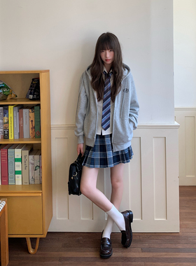 东京岁时记jk日系休闲灰色长袖卫衣女连帽上衣小个子宽松秋冬外套