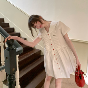 东京岁时记JK学院风收腰海军风小个子白色短袖 连衣裙女夏甜美可爱